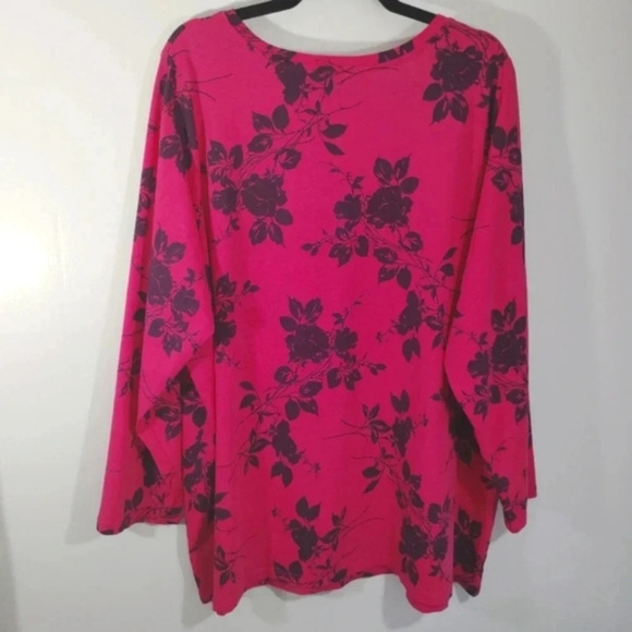 CLEARANCE Roamans L Top Pink Berry Floral Black Rose Print Comfy Plus Size 2X - Picture 7 of 11